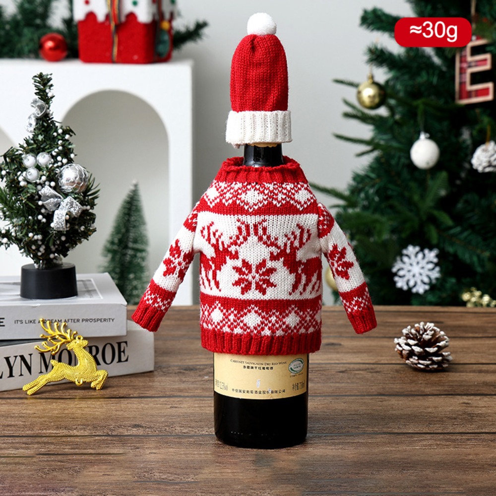 Wine Beer Hat - Elk Weinflaschenhülle Wiederverwendbare Hülle mit Mini-Weihnachtsmannmütze