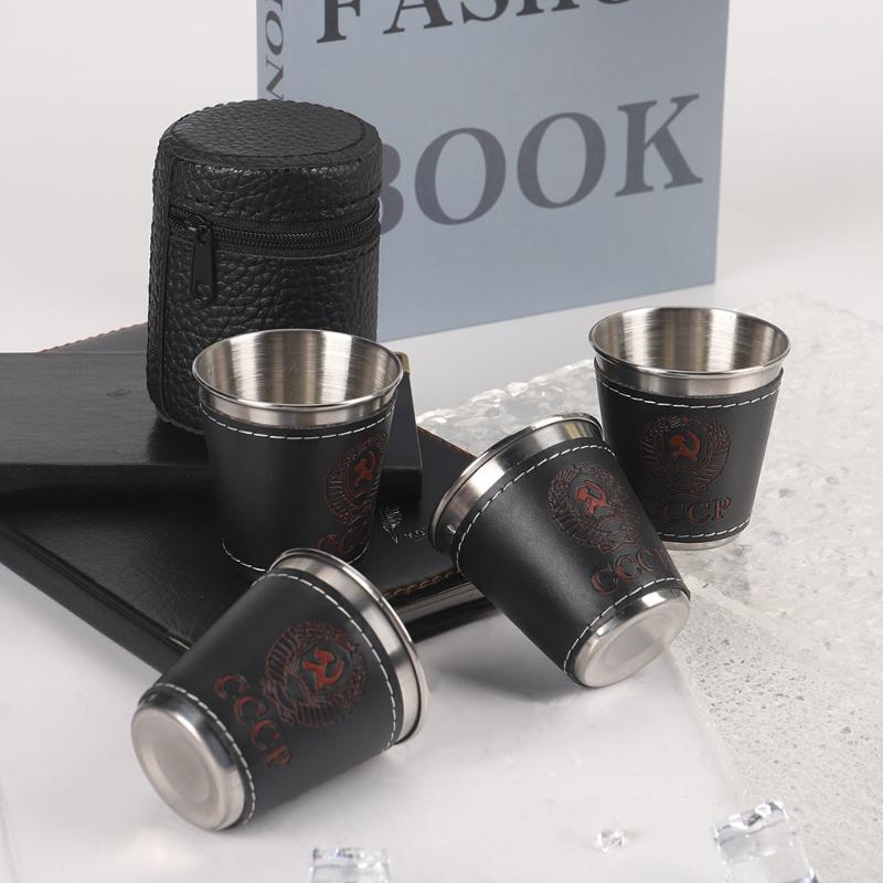 Whisky Beer And Wine - 4-teiliges Set Outdoor-Reisebecher aus Edelstahl mit