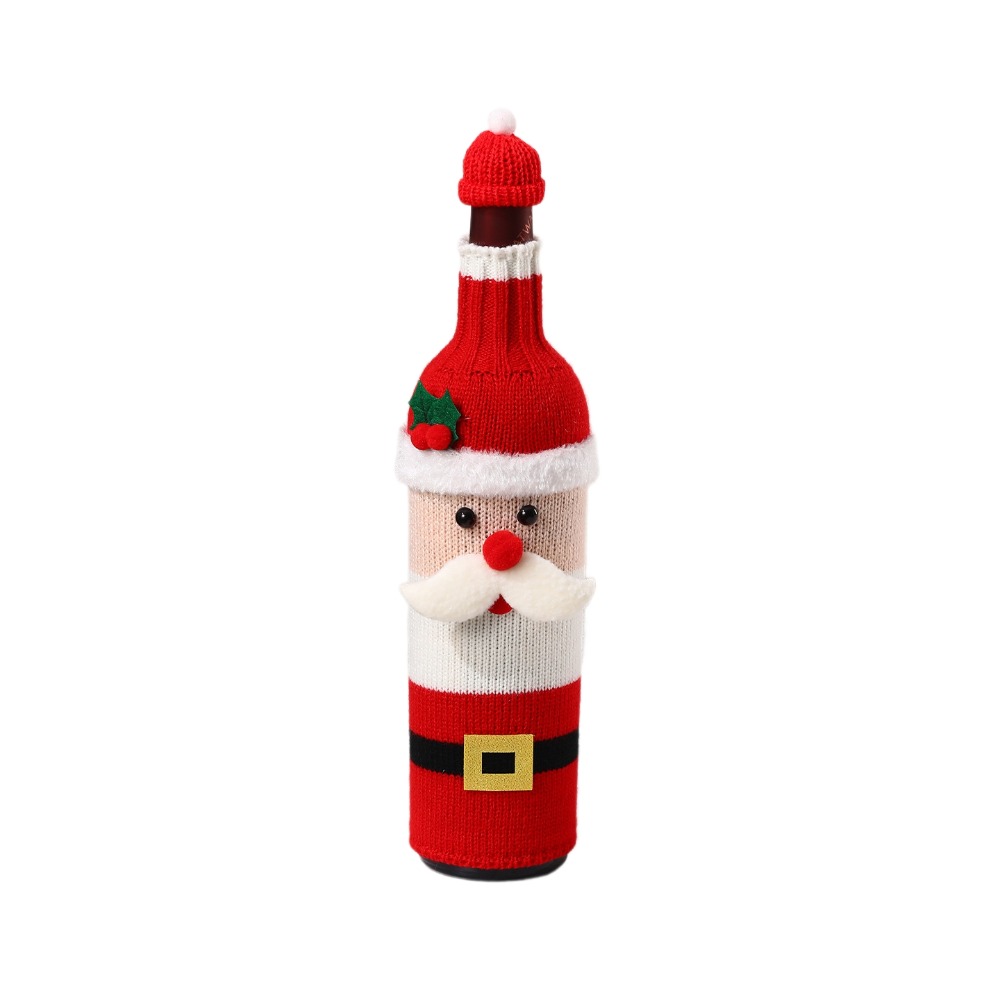 Wine Beer Hat - Gestrickte Weinflaschenhülle mit Mini-Weihnachtsmannmütze, Weihnachtsmann-Weihnachtsflaschenhülle, Elch-Rentier-Bierflaschenhülle