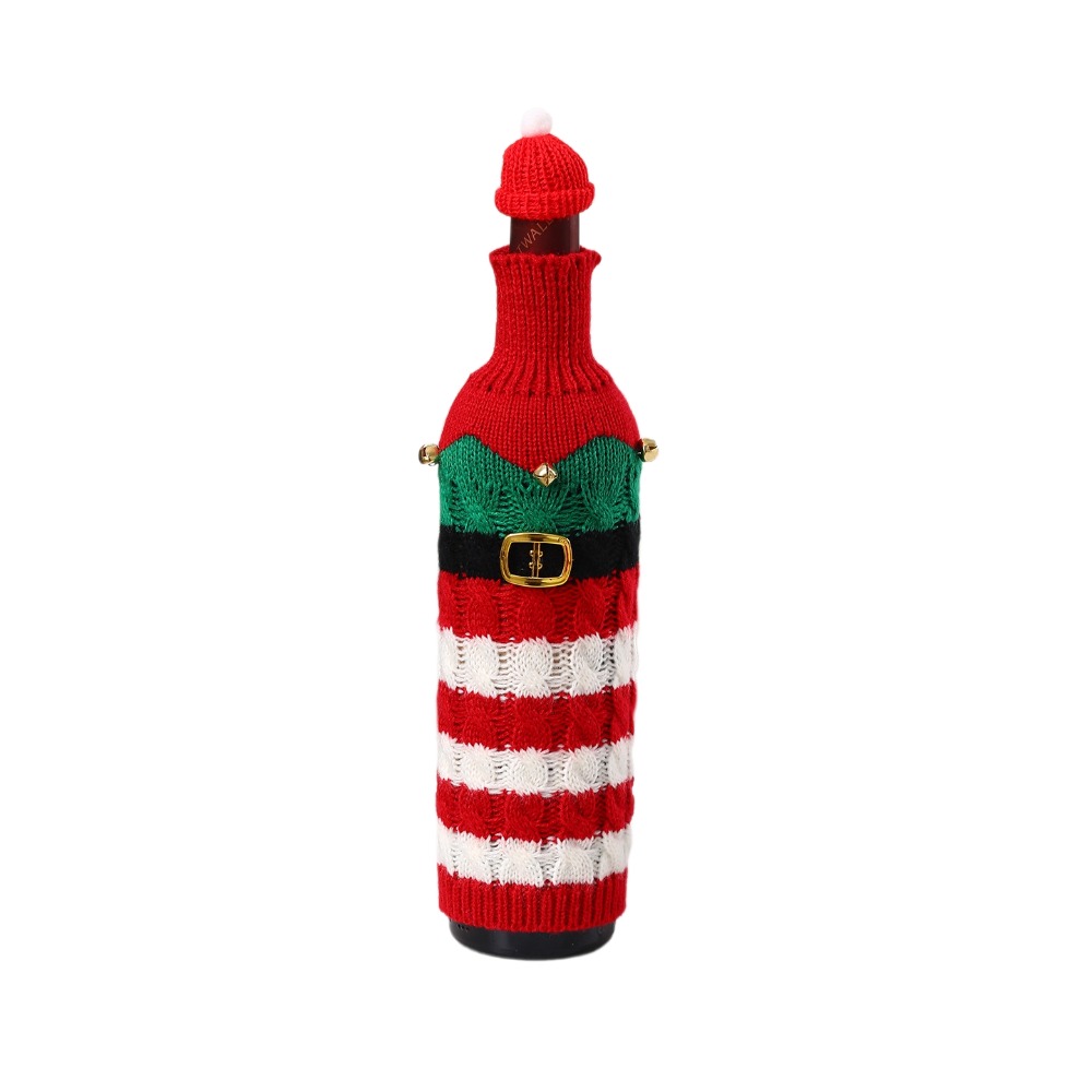 Wine Beer Hat - Gestrickte Weinflaschenhülle mit Mini-Weihnachtsmannmütze, Weihnachtsmann-Bierflaschenhülle, Elch-Schneemann-Weihnachtsdekoration