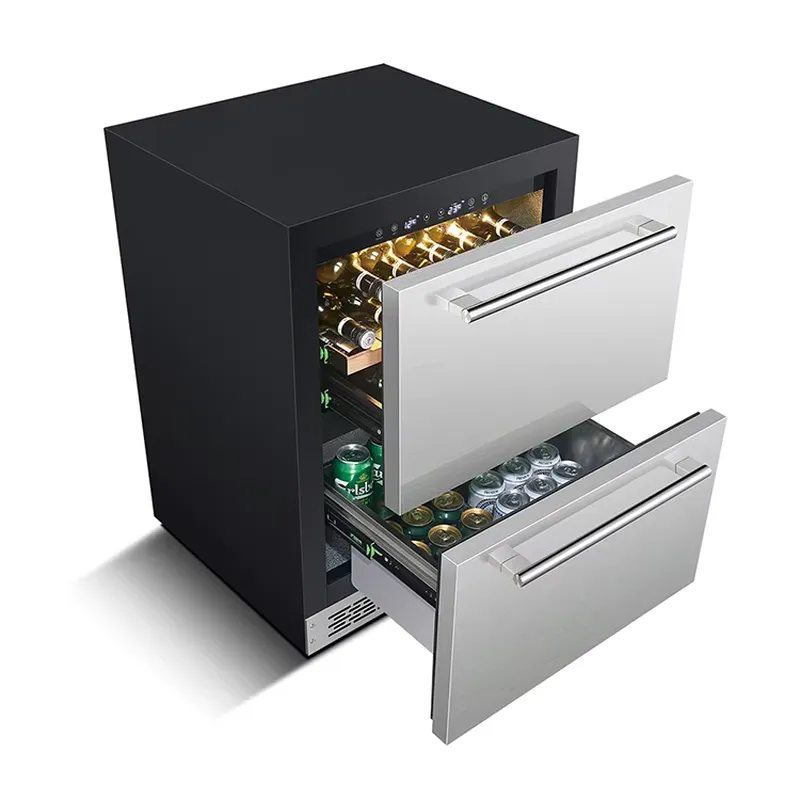 Wine Beer Dual Zone - Schwarzer, langlebiger Edelstahl-Einbaukühlschrank mit 145L, Frostfrei,